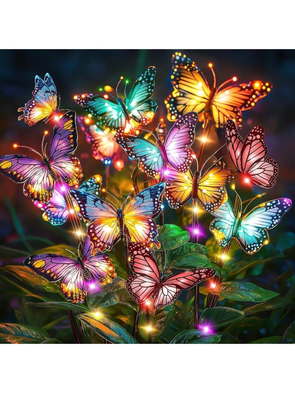 New Solar Lights Outdoor Garden Decor: 2 Pack Colorful LEDs Butterfly Lights